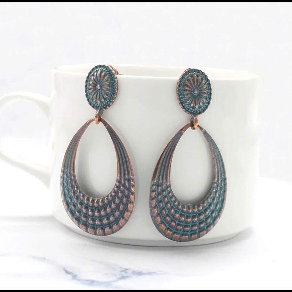 Antiqued Engraved Drop Dangle Earrings